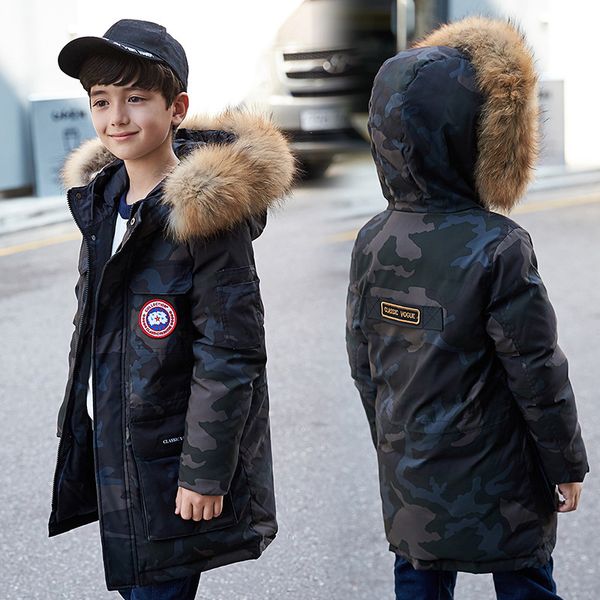

Boy winter jacket down top for big boy with real fur hooded kurtki zimowe boy winter clothing kid winter 2018 y18102607