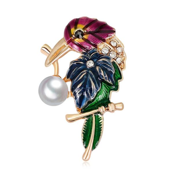 

elegant crystal pearl enamel brooches pin for women men clothes scarf bag broach fashion party jewelry european style parrot bird wholesale, Gray