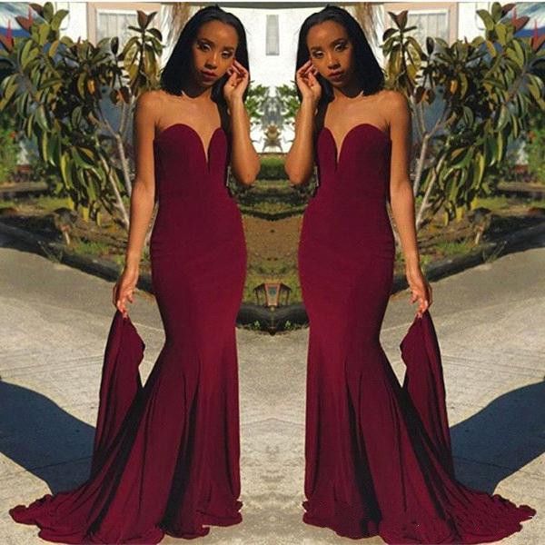 

2018 Hot Sell Cheap Burgundy Sweetheart Prom Evening Dresses Sleeveless Sheath Women Occasion Party Prom Dresses Gowns Custom Made, Black;red