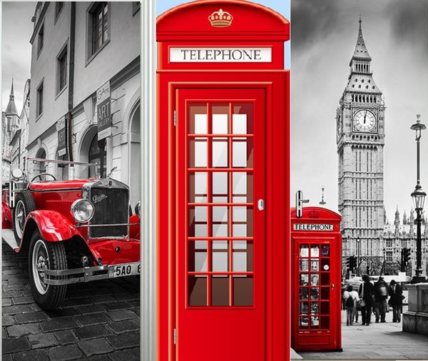 

british style london red phone booth sports car big ben classic door sticker diy mural home decor poster pvc waterproof sticker