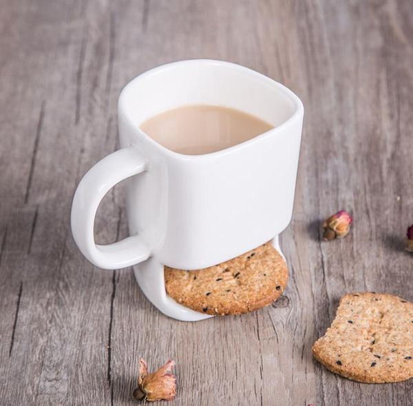 Copo de cerâmica Canecas de Café Leite Cor Branca Biscoitos Canecas de Fundo de Armazenamento para Biscoitos Biscoitos Pockets Titular Xícaras De Chá Para Casa Hotel SN128