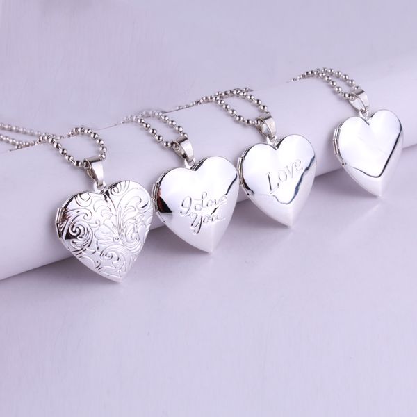 

stainless steel glossy hearts pocket watches necklace put ps open and close fashion pendant love necklace for women jewelry, Black