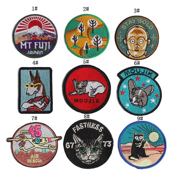 

embroidery round cats patches for jackets,embroidered round animal badges appliques for jeans,patches for clothing a165, Black