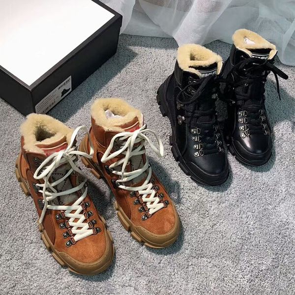 Winterwolle Stiefel klassische Frühling Herbst Mode Frauen High Top Schuhe Leder dicken Boden Designer Männer Trainer Plattform Frau Schnürung Sneakers Größe mit Box