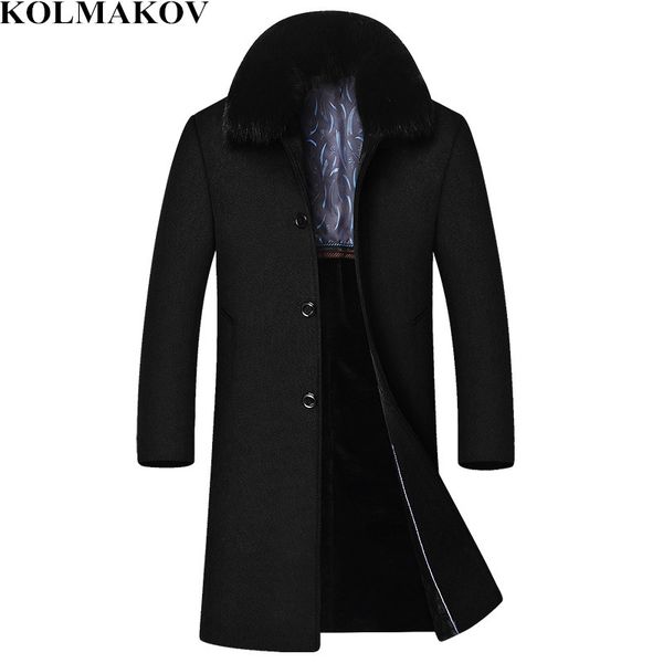 

2018 new men's woolen coats with detachable fur collar men autumn winter mens long windbreakers l-4xl r overcoats man, Black