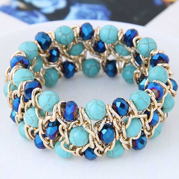 

diezi summer 2018 new bohemia natural stones bangles for women strand bracelets & bangles fashion crystal bracelet beach jewelry, Golden;silver