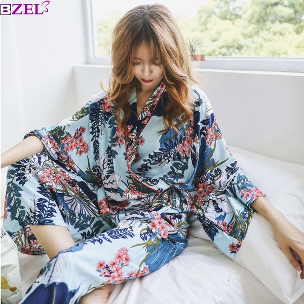 

autumn 2pcs ladies pajamas night clothes pijamas women pajamas plus size nightwear for women floral leaf set, Blue;gray