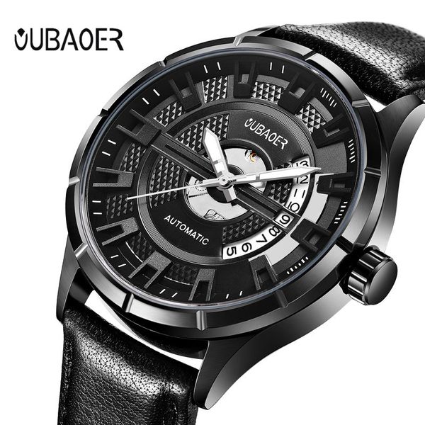 

oubaoer mens watches fashion casual business watches men's automatic mechanical watch sports wristwatch clock, Slivery;brown