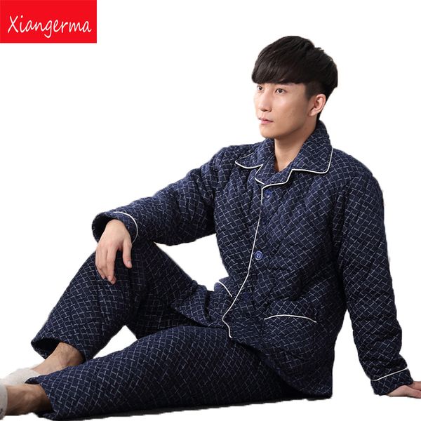 

autumn fleece long sleeved trousers cotton men's lapel pijama una sola pieza hombre nightwear v-neck sleepwear ing, Black;brown