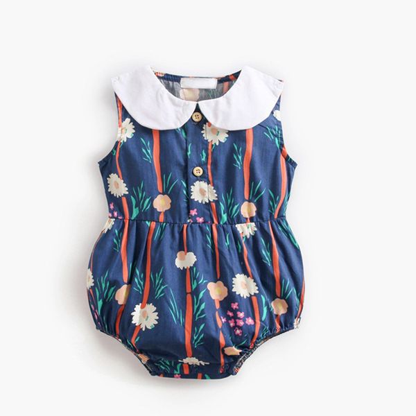 

baby rompers newborn kids printed floral jumpsuits summer princess rompers toddler baby clothes kids clothing, Blue