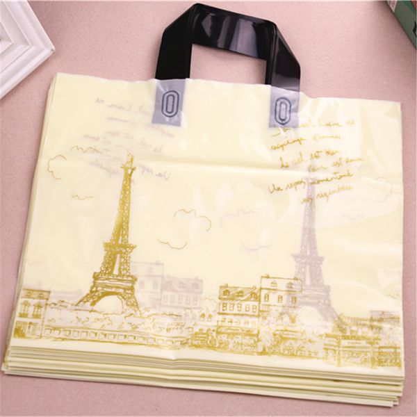 

high-density polythylene eco-friendly sachets cadeaux with handle 10pcs/lot 29*35cm vintage european eiffel tower packaging bag