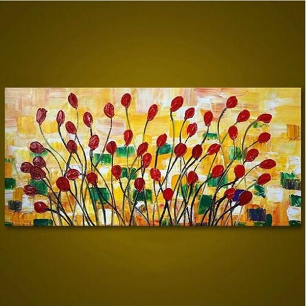 

modern abstract knife red floral paintings handmade home decoration wall art pictures hand painted flowers oil painting on canvas