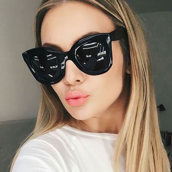 

celebrity kim kardashian 2018 cat eye sunglasses brand designer women sun glasses lady transparent frame cateye rivet, White;black
