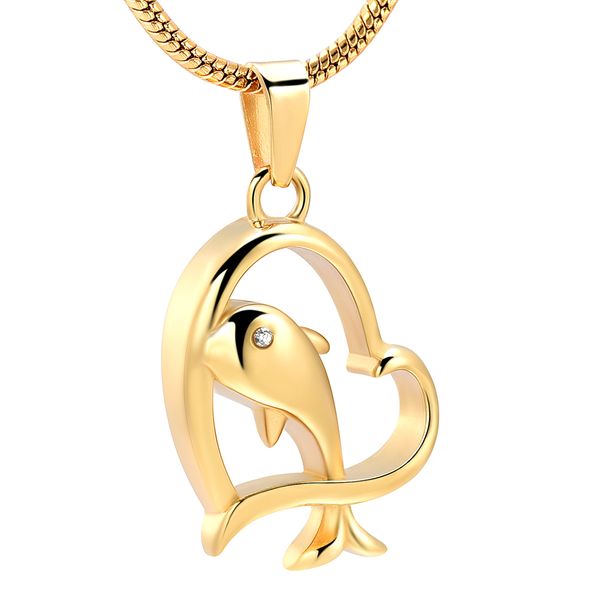 

heart dolphin cremation jewelry for ashes pendant necklace stainless steel birthstone crystal keepsake urn memorial jewelry, Silver