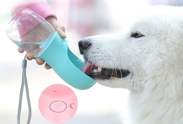 

dog water bottle leak proof portable puppy water dispenser with drinking feeder for pets outdoor walking hiking travel 12oz pink pvc blue