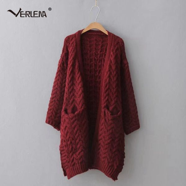 

verlena 2018 long cardigan in cable female chunky oversized long knitted sweater pockets women warm thick vintage sweaters coat, White;black