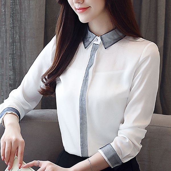 

new casual solid chiffon blouse shirt women fashion woman blouses 2018 long sleeve ol blouse blusa feminina shirt women a89, White