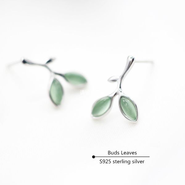 

buds leaves stud earrings for women natural smoky quartz s925 sterling silver fine jewelry temperament bride wedding aretes, Golden;silver