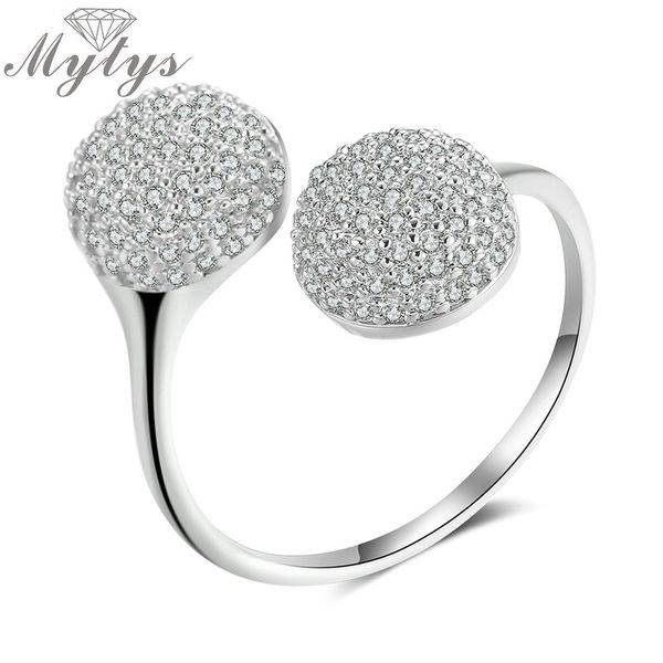 

mytys adjustable size silver crystal rings for women fashion cuff open ring pave setting crystal girls party jewelry r1977, Golden;silver