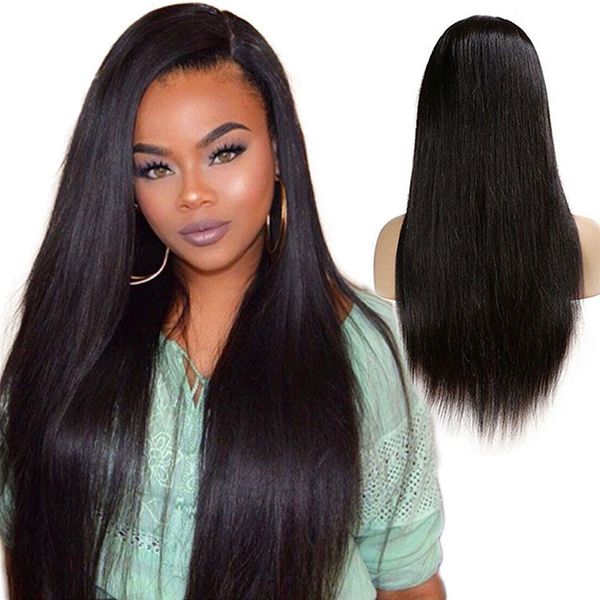 

brazilian straight 360 lace frontal wigs with baby hair pre plucked brazilian 16 inch lace front human hair wigs for black women, Black;brown