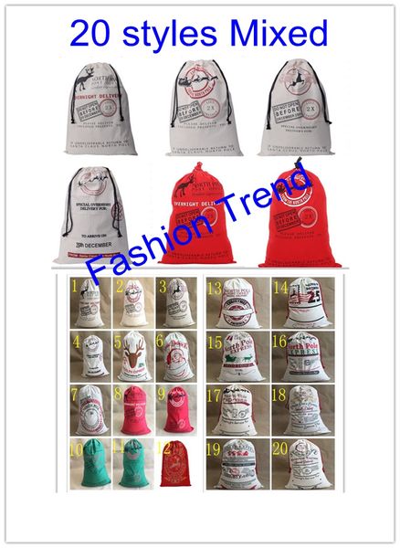 

20pcs/lot 20 styles santa sacks santa sack canvas sack christmas gift bag wholesale personalized