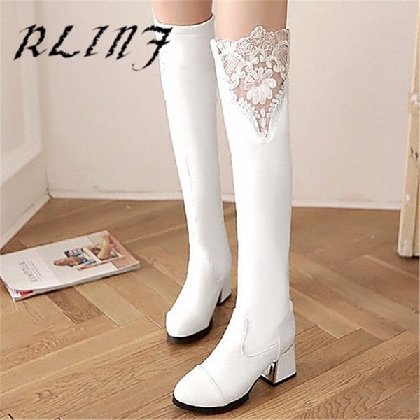 

rlinf with the cavaliers new high tube lace female white women's boots, Black