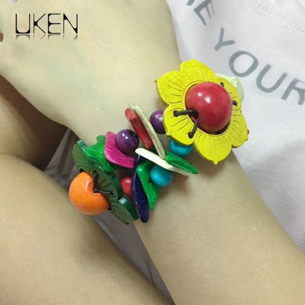 

uken flower wood bracelet for women bohemian multi layer bib beads jewelry wholesale one direction strand bracelets & bangles, Black