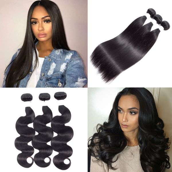 

8a brazilian straight virgin hair 3 or 4 bundles peruvian malaysian indian body wave human hair bundles natural color hair extensions, Black