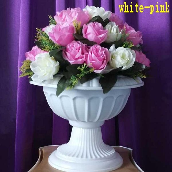 Nova Chegada Moda Branco Coluna Romana Centro de Casamento Da Estrada Chumbo com o Vaso e Bouquet Conjuntos para Decoração de Eventos Do Partido