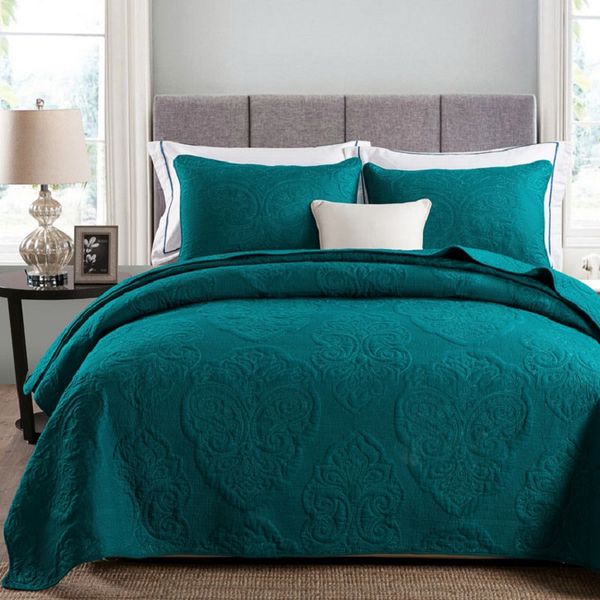 Whole Solid White Beige Green Color Soft Cotton Bedding Set Queen Size Embroidered Bedspread Quilted Bed Cover Sheets Blanket