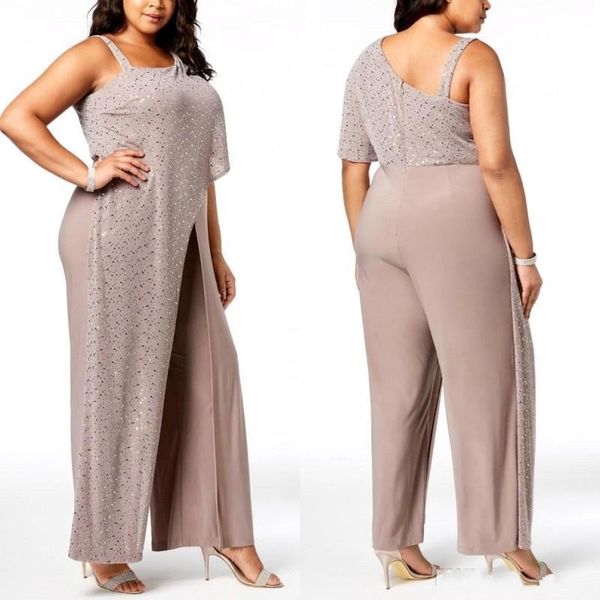 

2019 modern mother of the bride dresses one shoulder sequins drape jumpsuits evening gowns chiffon pants plus size prom dress bc0270