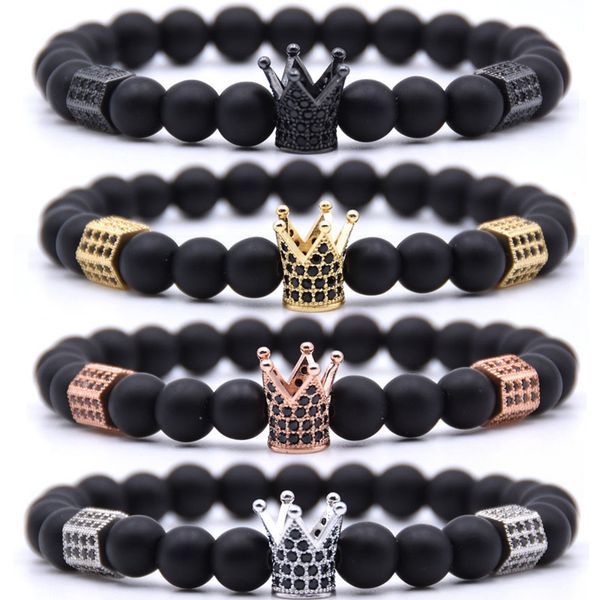 

kimter natural stone crown bracelets charm essential oil diffuser bangle yoga beads volcanic lava bracelet for men women jewelry dhl h793f, Golden;silver