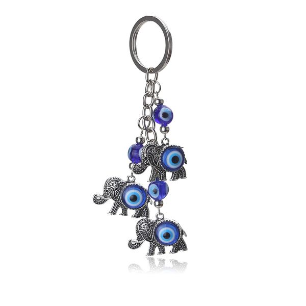 

eye evil new fashion evil eye elephant keychain trendy metal blue elephant keychain pendant for woman man pendant, Silver
