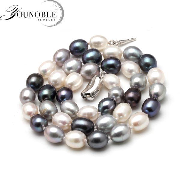 

50cm freshwater natural pearl necklace women,multi color genuine fine wedding pearl choker necklaces jewelry, Silver