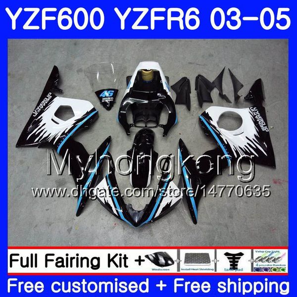 Karosserie für Yamaha YZF600 YZF R6 03 04 05 YZFR6 03 Karosserie 228HM.1 YZF 600 R 6 YZF-600 YZF-R6 Blau Schwarz neuer Rahmen 2003 2004 2005 Verkleidungsset