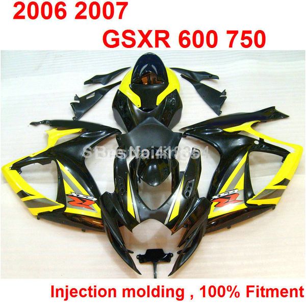 Kit de lajes de moldagem por injeção de alto grau para Suzuki GSXR600 GSXR750 2006 2007 Black Yellow Feeteries GSXR 600 750 06 07 RR57