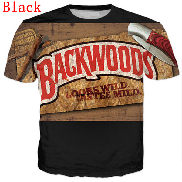 

wholesale-fashion mens/womens summer style backwoods funny 3d print casual t-shirt dx067, White;black