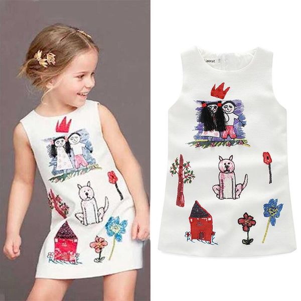 

new girls dress scrawl pattern cotton princess dress summer brand baby girls dress kids vestidos party dresses., Red;yellow