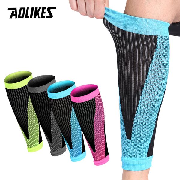 

aolikes 1 pair shin guards soccer football protective leg calf compression sleeves cycling running sports safety shinguards, Black;yellow