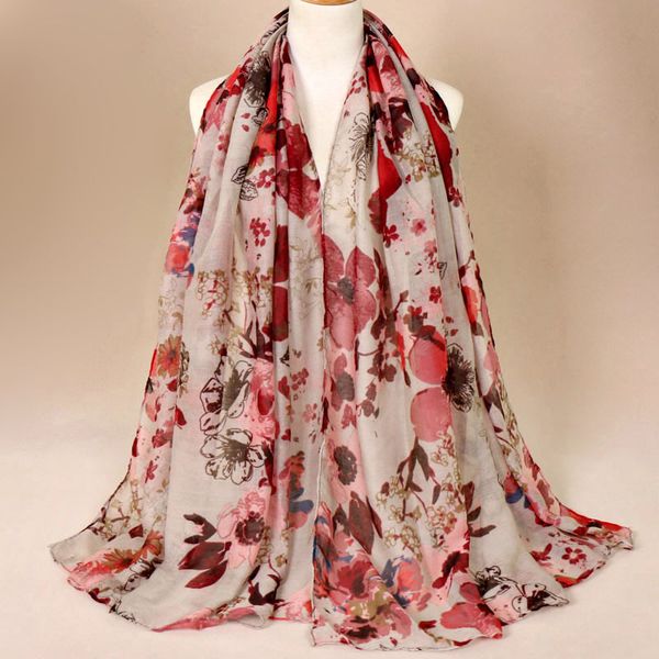 

autumn 180*85cm retro ladies winter viscose shawl scarf fashion print wrap voile floral stole caps pashmina xxcdv, White;black