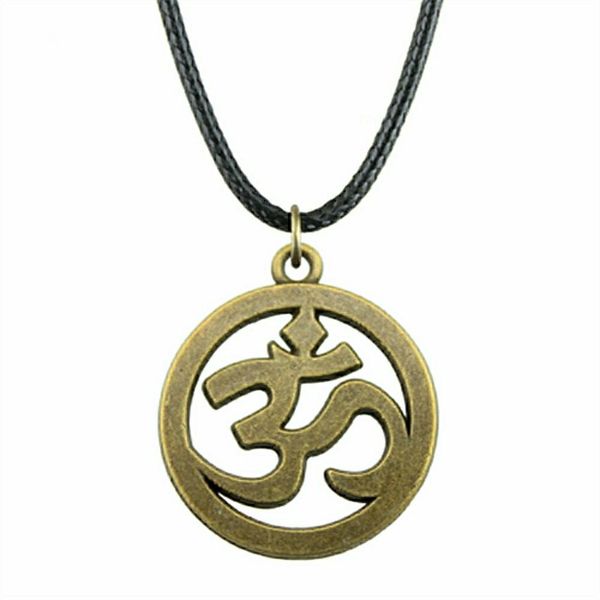 

wysiwyg 5 pieces leather chain necklaces pendants choker collar pendant necklace women om sign 25mm n6-a10434, Golden;silver