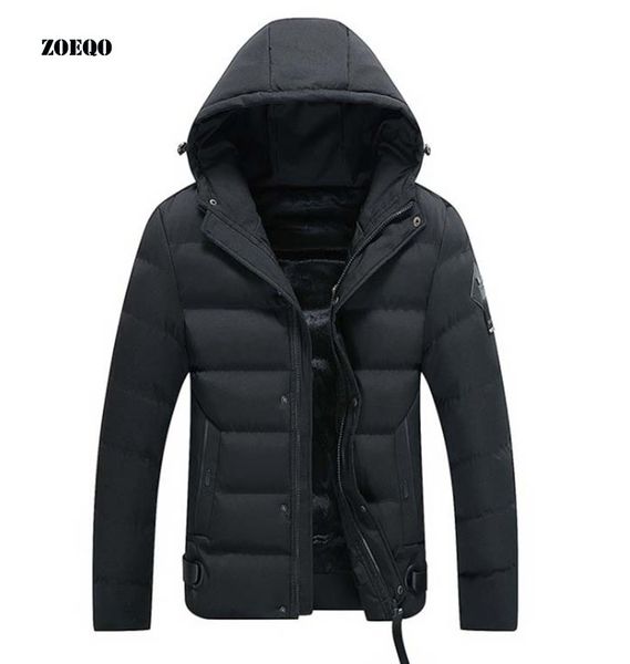 

winter parka men plus velvet warm winter jacket menshooded slim jackets casaco masculino casacos men's outwear overcoat, Black