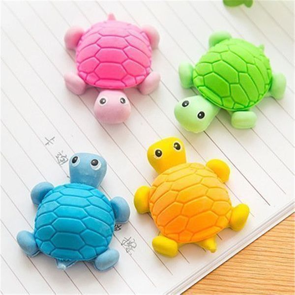 

4pcs korean creative cute tortoise shape eraser school supply kawaii rubber kids animal pencil erasable stationery store prize