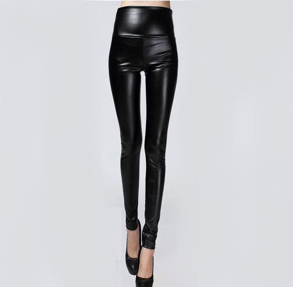 

autumn winter women tight leggings pu clothes skinny pencil leggings thin fleece trousers faux leather pants, Black;white