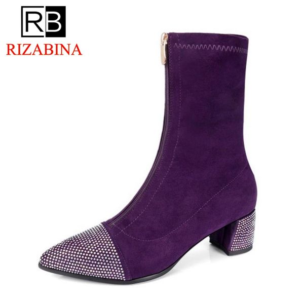 

rizabina size 32-43 women high heel boots winter warm fur long boots over knee shoes woman patchwork bling crystal, Black