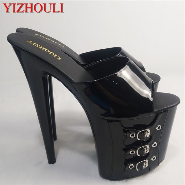 

with the special sale price of summer repair belt buckle ultra high heel slippers, stage banquet fine dance shoes, Black