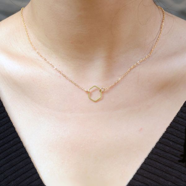 

10pc gold silver minimalist chain necklace tiny geometric hexagon necklace