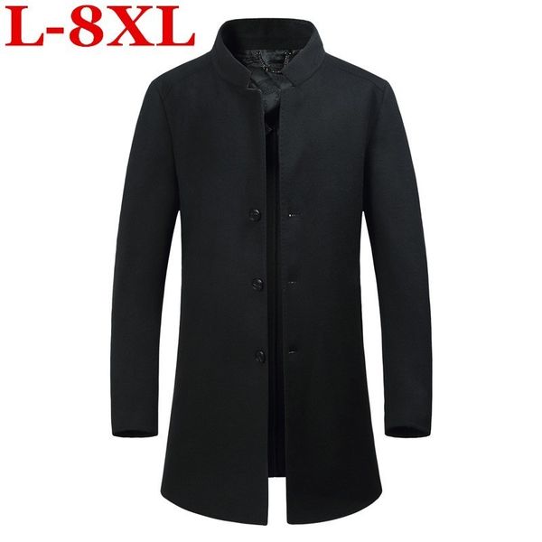 

new plus size 8xl 7xl 6xl double-faced wool coat 2018 winter thick warm warm luxury business casual men's slim jacket coat, Black