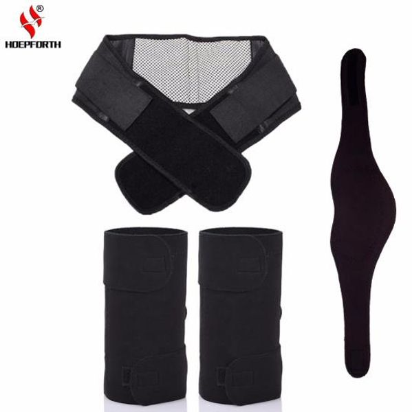 

3pcs/set tourmaline self-heating magnetic therapy knee pad neck belt and back waist support brace massager thermal protection, Black;gray