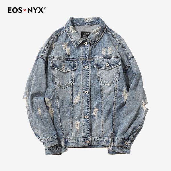 

eosnyx 2018 new autumn winter motorcycle denim jacket men fashion streetwear ripped jeans jacket, Black;brown
